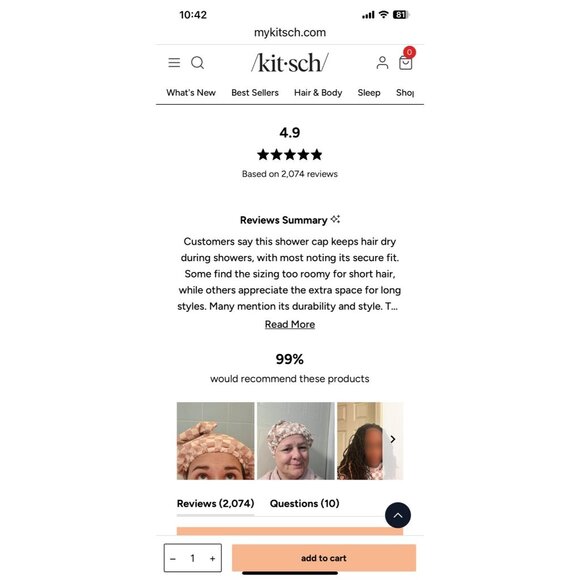 Kitsch Luxury Shower Caps for Women Reusable Waterproof - Flexi Satin Lined - Picture 7 of 8